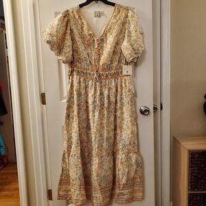 Lea sz 1X floral print maxi dress pockets NWT prairie cottagecore boho garden